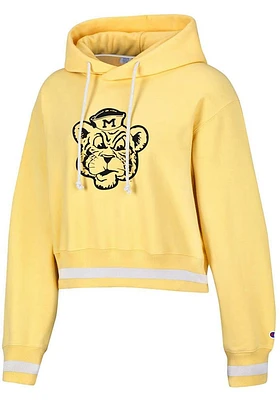 Champion Missouri Tigers Womens Yellow Vintage Wash Reverse Weave Crop Hooded Sweatshirt