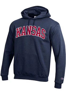 Champion Kansas Jayhawks Mens Navy Blue Arch Twill Long Sleeve Hoodie