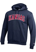 Champion Kansas Jayhawks Mens Navy Blue Arch Twill Long Sleeve Hoodie