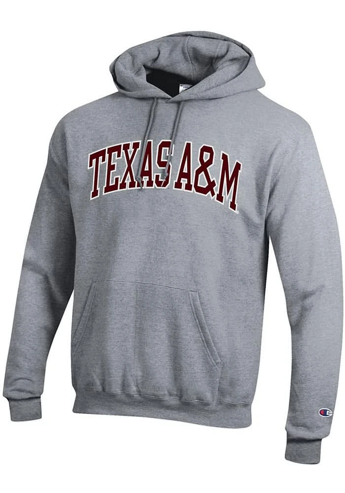 Champion Texas A&M Aggies Mens Grey Arch Twill Powerblend Long Sleeve Hoodie