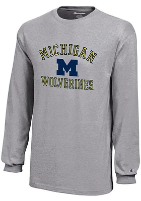 Champion Michigan Wolverines Youth Grey No 1 Design Graphic Long Sleeve T-Shirt