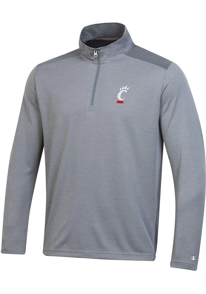 Champion Cincinnati Bearcats Mens Charcoal Stadium Two Tone Long Sleeve Qtr Zip Pullover