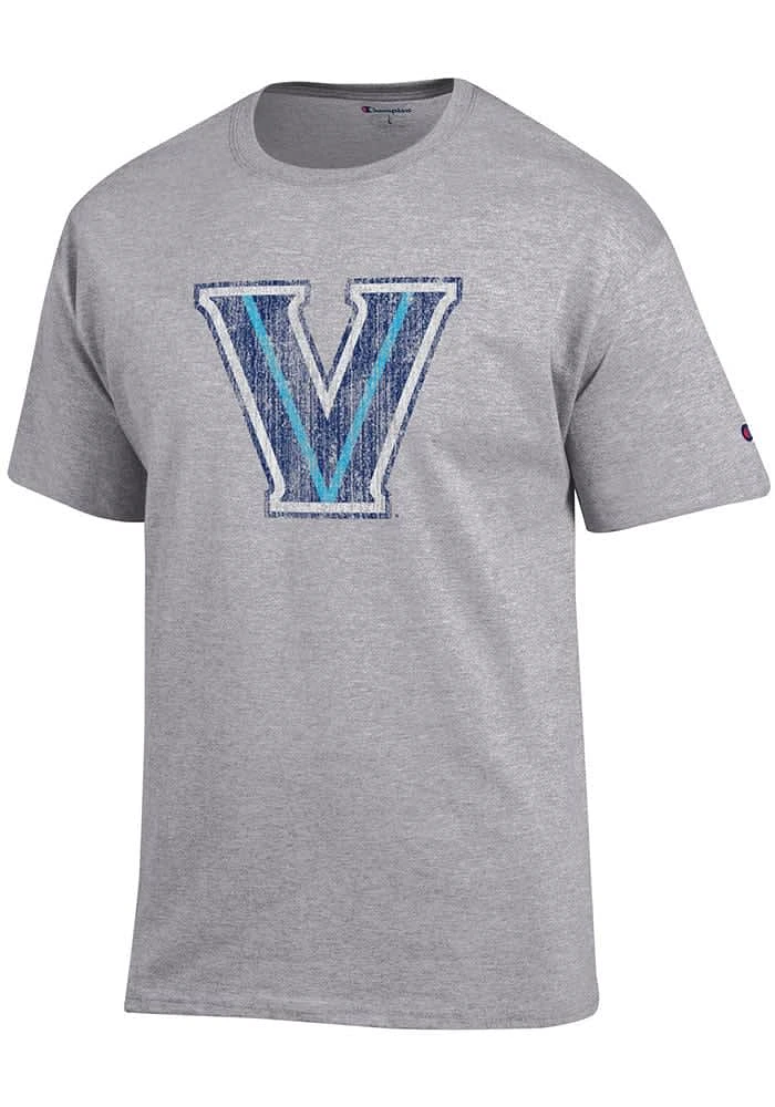 Champion Villanova Wildcats Grey Distressed Primary Logo Short Sleeve T Shirt