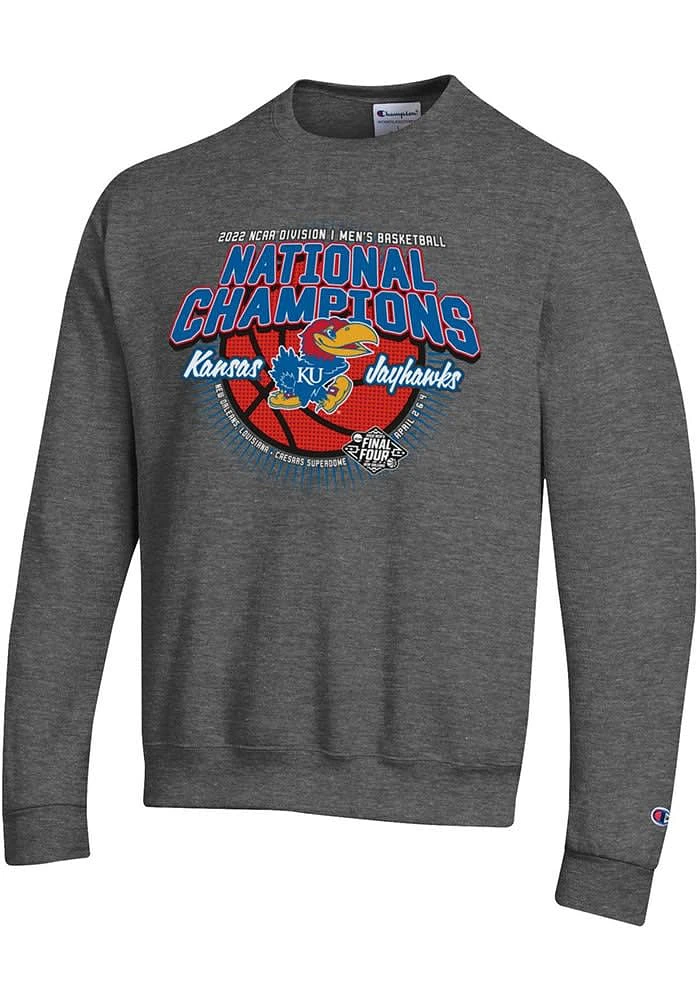 Champion Kansas Jayhawks Mens Charcoal 2022 National Champions Ball Long Sleeve Crew Sweatshirt