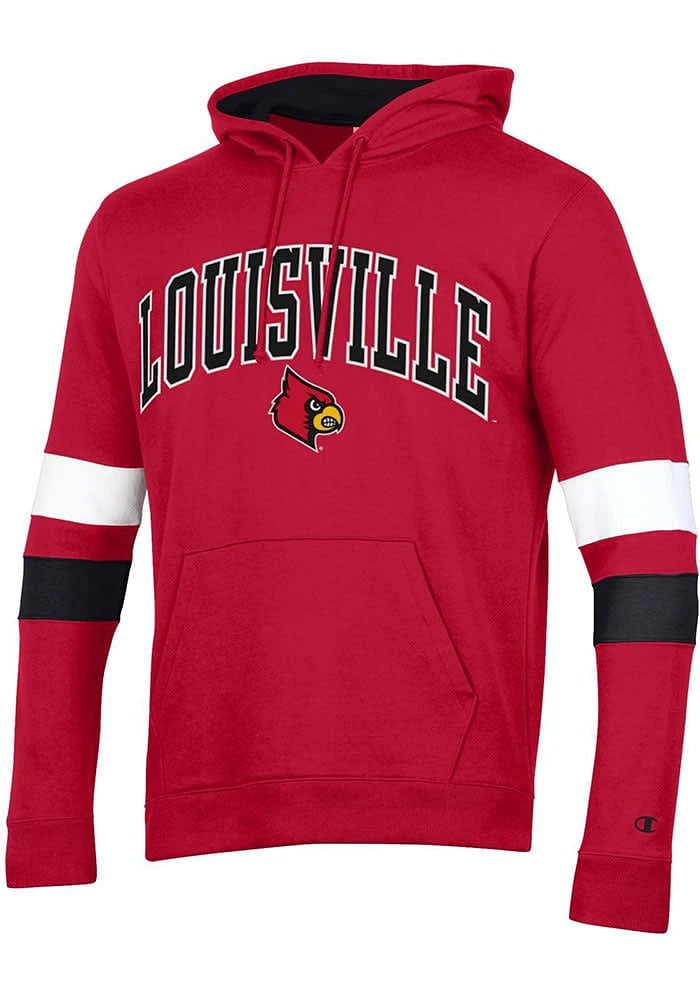 Champion Louisville Cardinals Mens Red Blocked Sleeve Long Hoodie