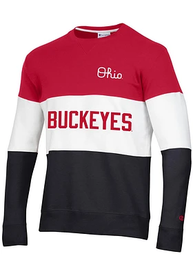 Champion Ohio State Buckeyes Mens Blocked Long Sleeve Crew Sweatshirt