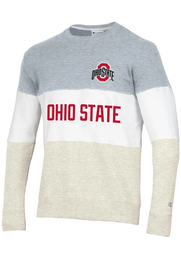 Champion Ohio State Buckeyes Mens Blocked Long Sleeve Crew Sweatshirt