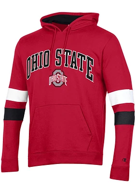 Champion Ohio State Buckeyes Mens Red Blocked Sleeve Long Hoodie