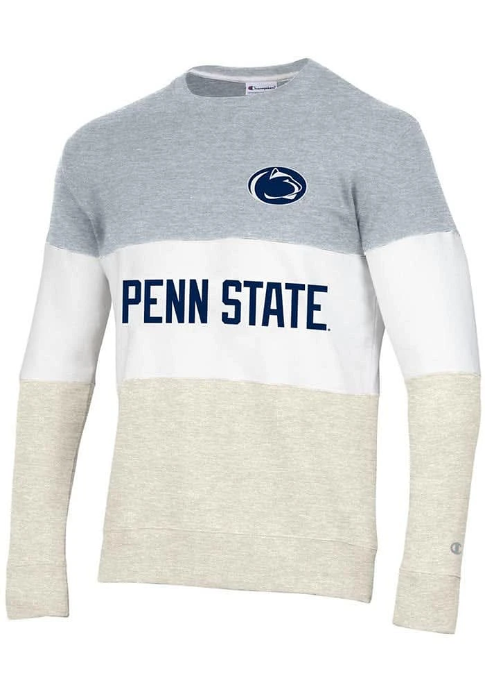 Champion Penn State Nittany Lions Mens Grey Blocked Long Sleeve Crew Sweatshirt