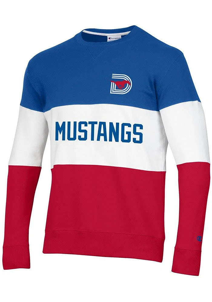 Champion SMU Mustangs Mens Blue Blocked Long Sleeve Crew Sweatshirt