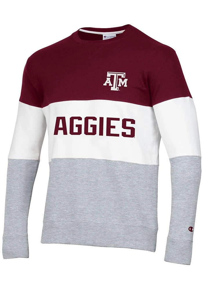 Champion Texas A&M Aggies Mens Maroon Blocked Long Sleeve Crew Sweatshirt