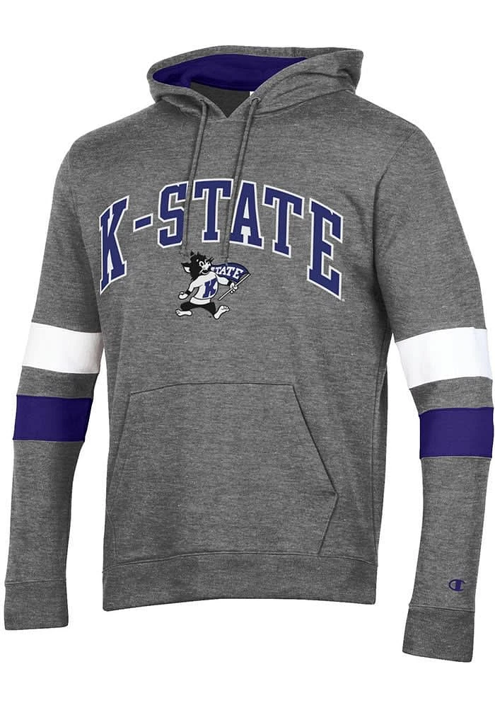 Champion K-State Wildcats Mens Grey Blocked Sleeve Long Hoodie