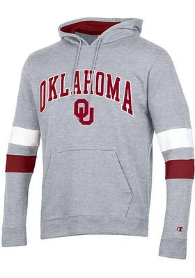 Champion Oklahoma Sooners Mens Grey Blocked Sleeve Long Hoodie