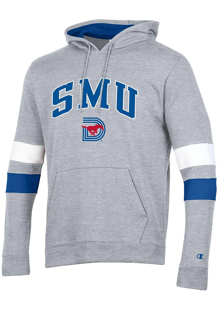 Champion SMU Mustangs Mens Grey Blocked Sleeve Long Hoodie