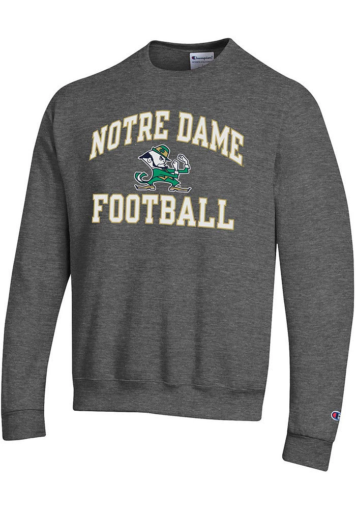 Champion Notre Dame Fighting Irish Mens Charcoal Number One Graphic Football Long Sleeve Crew Swea..