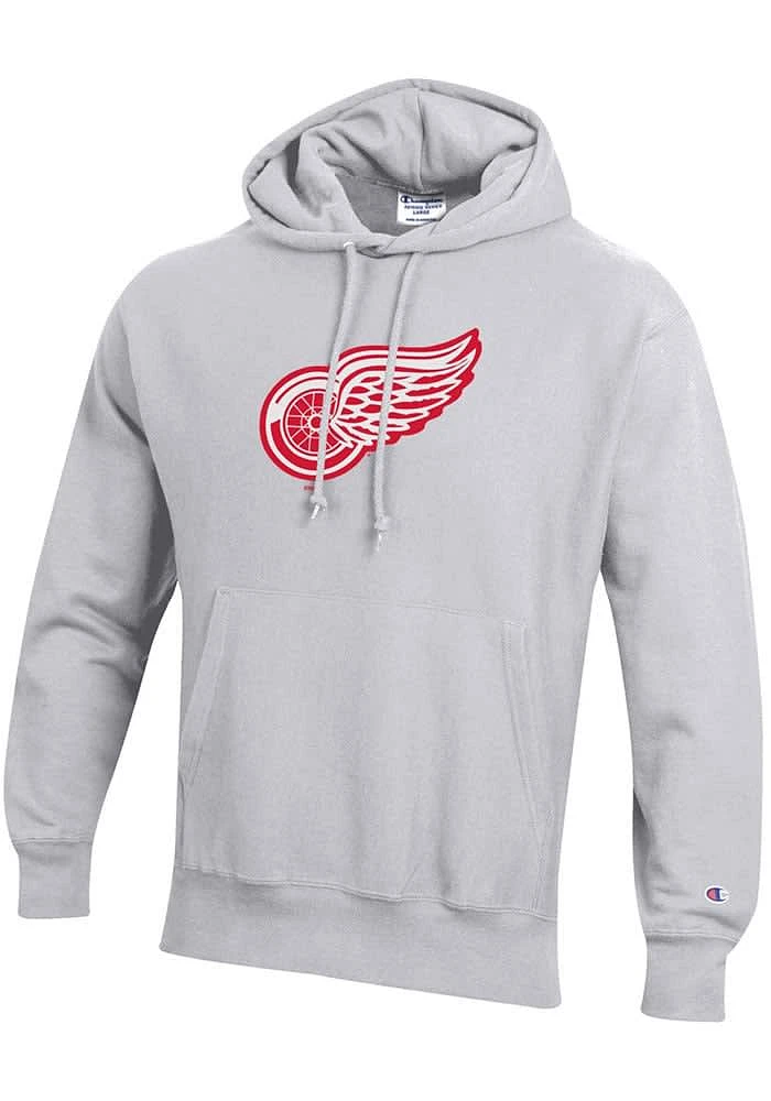 Champion Detroit Red Wings Mens Grey LOGO Long Sleeve Hoodie