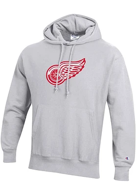 Champion Detroit Red Wings Mens Grey LOGO Long Sleeve Hoodie