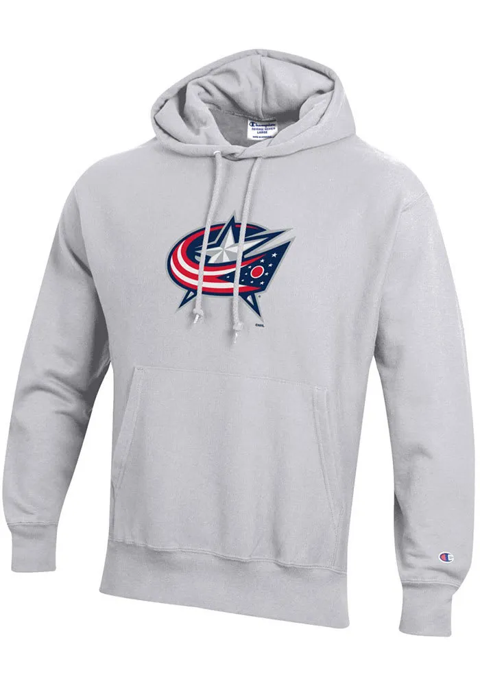 Champion Columbus Blue Jackets Mens Grey LOGO Long Sleeve Hoodie