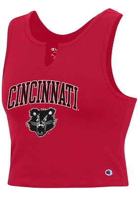 Champion Cincinnati Bearcats Womens Red V Notch Cropped Tank Top