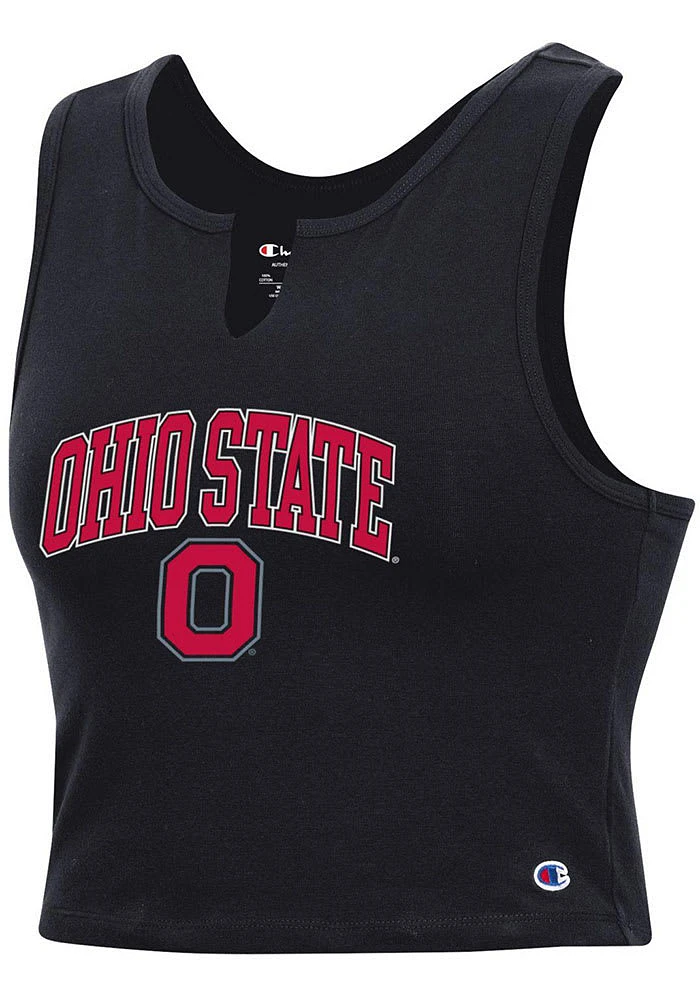 Champion Ohio State Buckeyes Womens Black V Notch Cropped Tank Top