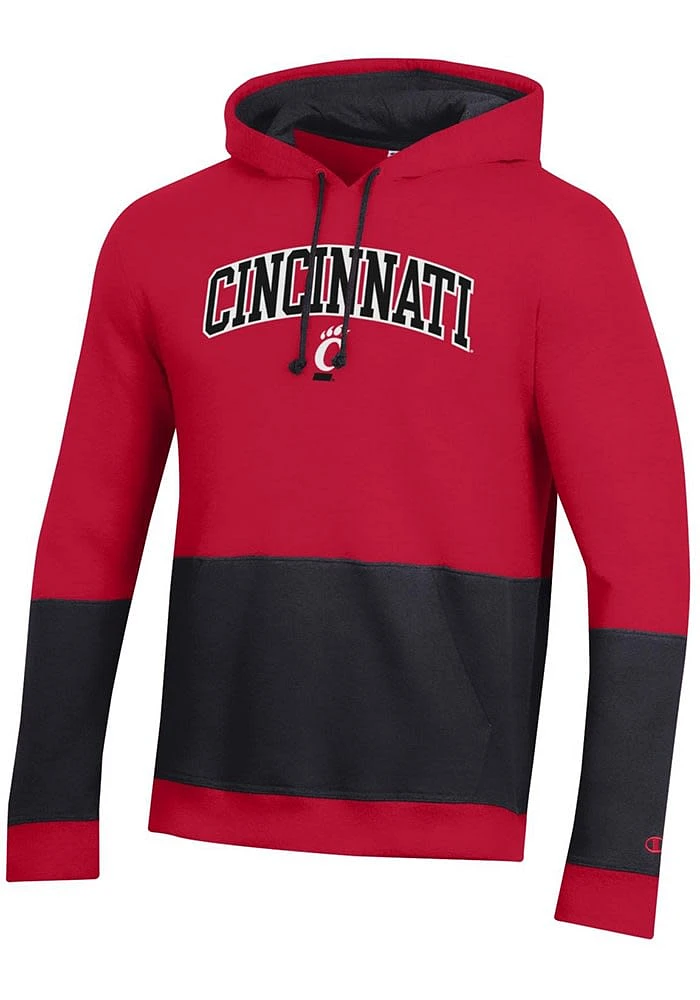 Champion Cincinnati Bearcats Mens Red Big Stripe Long Sleeve Hoodie