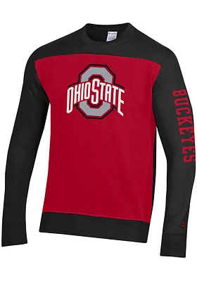 Champion Ohio State Buckeyes Mens Yoke Colorblocked Long Sleeve Crew Sweatshirt