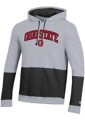 Champion Ohio State Buckeyes Mens Grey Big Stripe Long Sleeve Hoodie