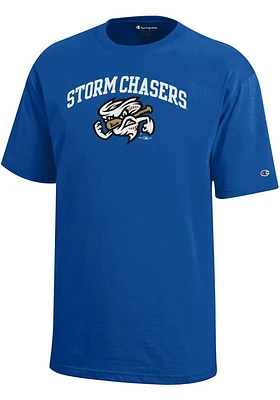 Vortex  Champion Omaha Storm Chasers Youth Blue Arched Mascot Short Sleeve T-Shirt