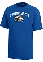 Vortex  Champion Omaha Storm Chasers Youth Blue Arched Mascot Short Sleeve T-Shirt