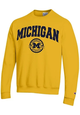 Champion Michigan Wolverines Mens Yellow Arch Seal Long Sleeve Crew Sweatshirt
