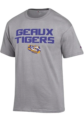 Champion LSU Tigers Grey Stacked Slogan Short Sleeve T Shirt