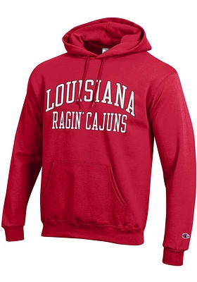 Champion Louisiana Ragin' Cajuns Mens Red Arch Name Long Sleeve Hoodie