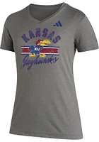 Adidas Kansas Jayhawks Womens Grey Vault Stripe Blend Short Sleeve T-Shirt