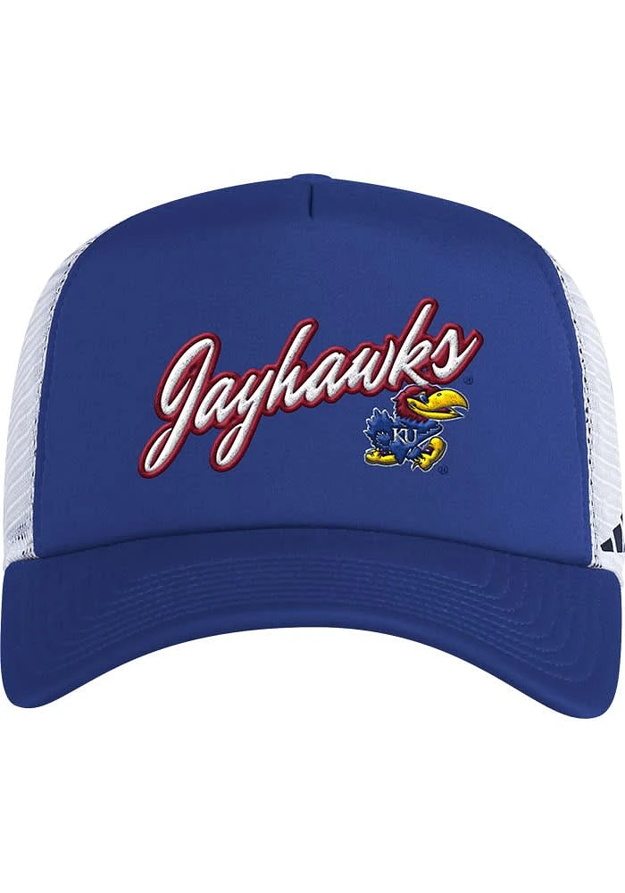 Adidas Kansas Jayhawks Script Foam Trucker Adjustable Hat - Blue