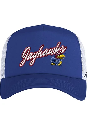 Adidas Kansas Jayhawks Script Foam Trucker Adjustable Hat - Blue
