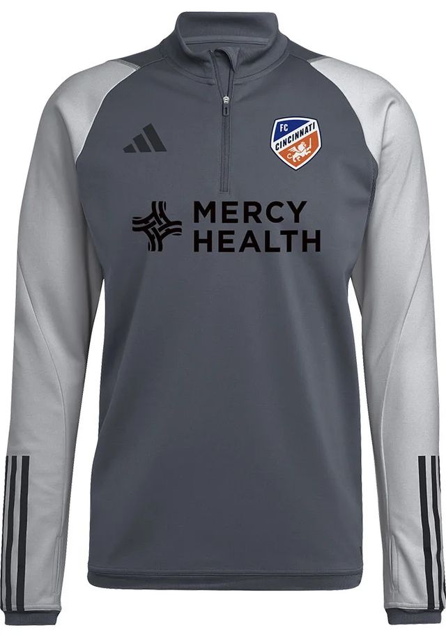 Adidas FC Cincinnati Mens Grey TIRO TRAINING Long Sleeve Qtr Zip Pullover