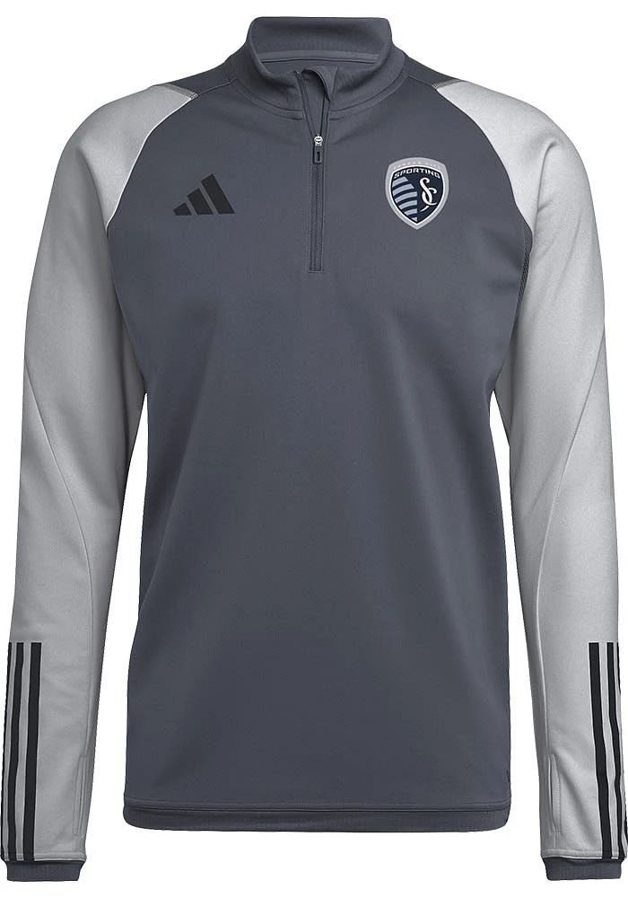 Adidas Sporting Kansas City Mens Grey TIRO TRAINING Long Sleeve Qtr Zip Pullover