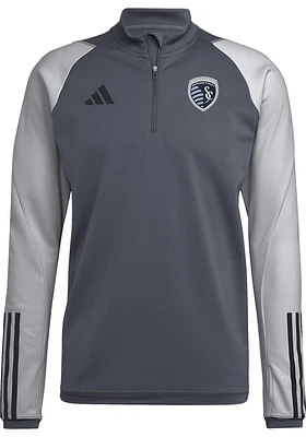 Adidas Sporting Kansas City Mens Grey TIRO TRAINING Long Sleeve Qtr Zip Pullover
