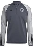 Adidas Sporting Kansas City Mens Grey TIRO TRAINING Long Sleeve Qtr Zip Pullover