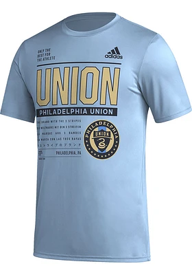 Adidas Philadelphia Union Light Blue PREGAME CLUB DNA Short Sleeve T Shirt