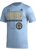 Adidas Philadelphia Union Light Blue PREGAME CLUB DNA Short Sleeve T Shirt