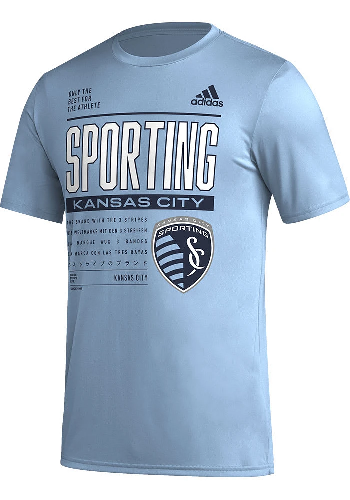 Adidas Sporting Kansas City Light Blue PREGAME CLUB DNA Short Sleeve T Shirt