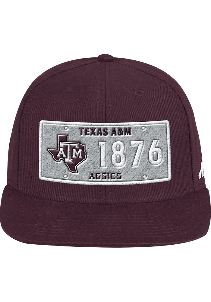 Adidas Texas A&M Aggies Maroon Plate Flat Brim Mens Snapback Hat