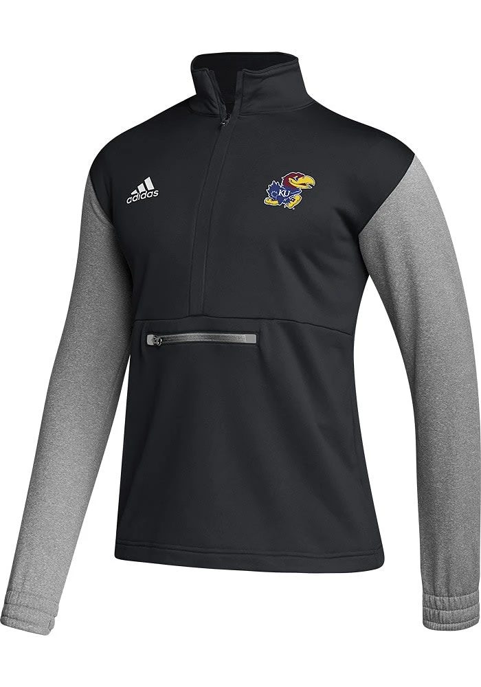 Adidas Kansas Jayhawks Mens Black Primary Team Logo Long Sleeve Qtr Zip Pullover