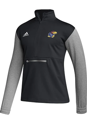 Adidas Kansas Jayhawks Mens Black Primary Team Logo Long Sleeve Qtr Zip Pullover