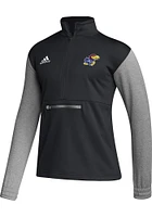 Adidas Kansas Jayhawks Mens Black Primary Team Logo Long Sleeve Qtr Zip Pullover