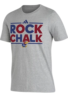 Adidas Kansas Jayhawks Grey Rock Chalk Slogan Short Sleeve T Shirt