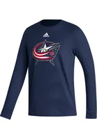 Adidas Columbus Blue Jackets Navy Fresh Logo Long Sleeve T Shirt