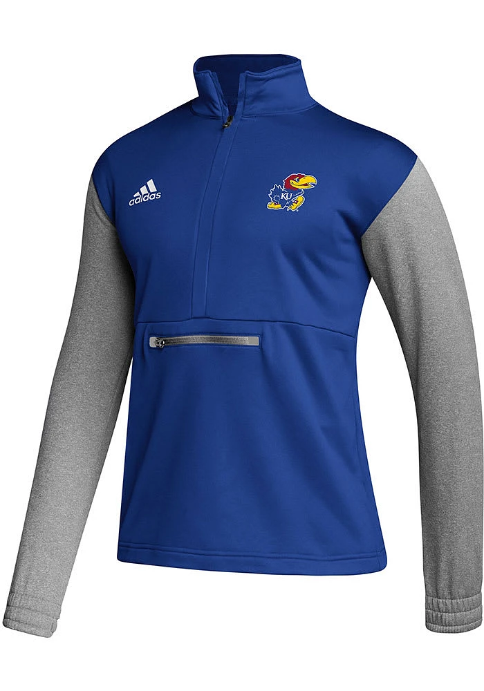Adidas Kansas Jayhawks Mens Blue Team Issue Long Sleeve Qtr Zip Pullover