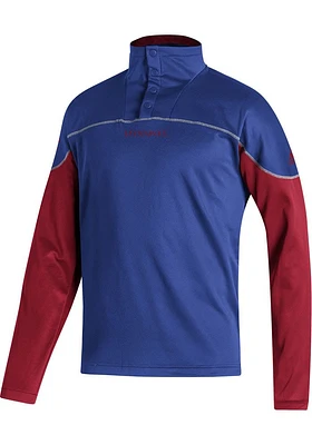 Adidas Kansas Jayhawks Mens Blue Stadium Snap Long Sleeve Qtr Zip Pullover